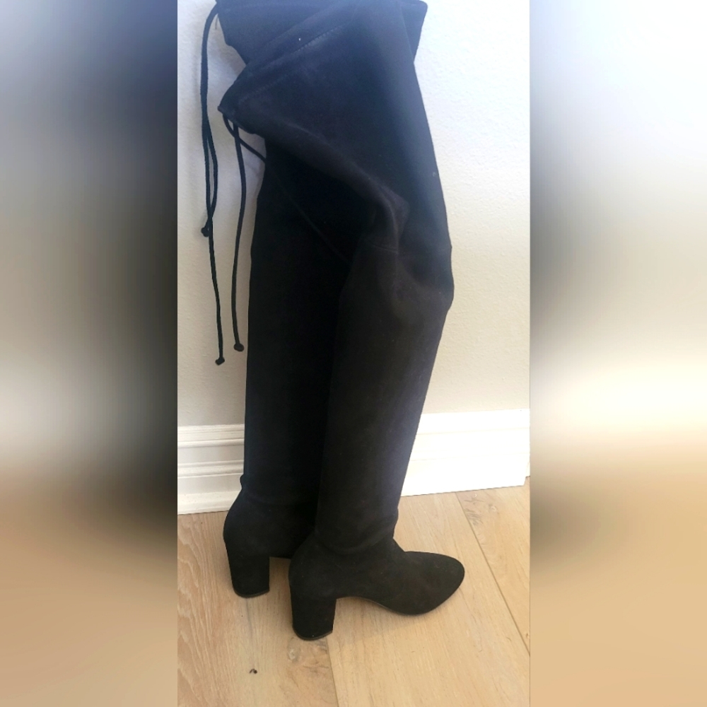Stuart Weitzman thigh-high black suede boots. Sz 7